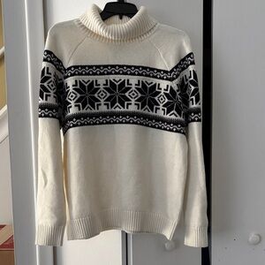 Land’sEnd Cream and Black Snowflake Turtleneck Sweater